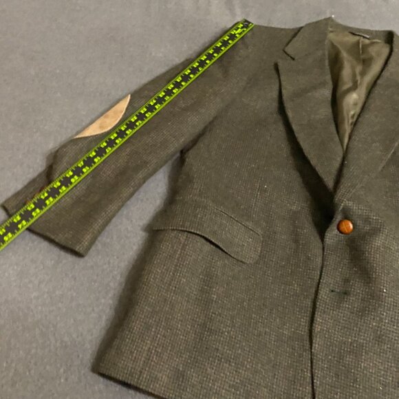 Stuart Hughes Men’s Blazer Sport Coat 44L Brown Houndstooth Elbow Patch Wool - Picture 9 of 16